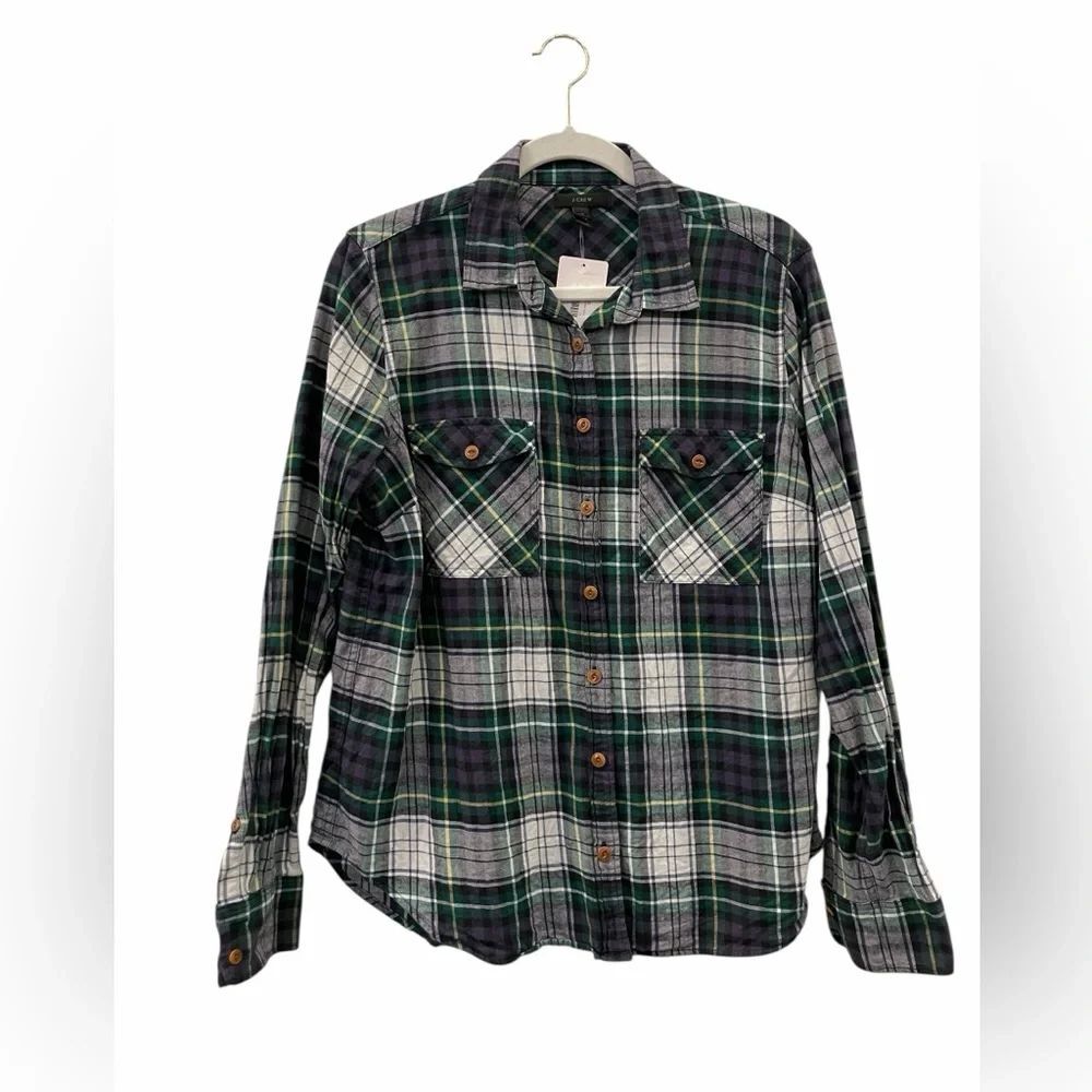 J. Crew Green and Purple Plaid Shirt